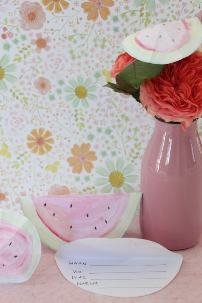 Melonenschirmchen Wasserfarben Sommerparty Einladungskarte